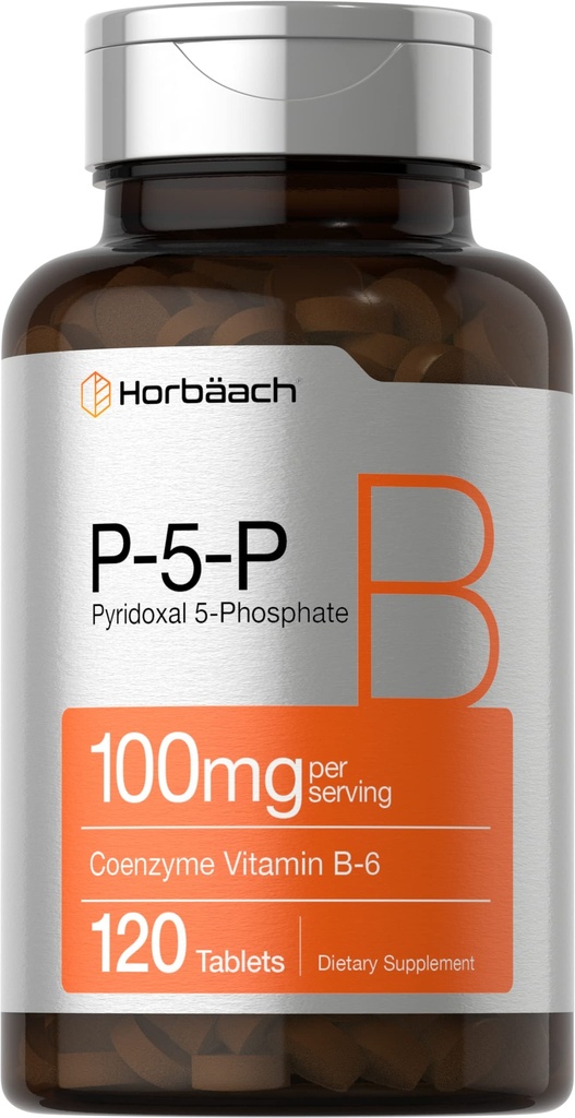 Horbäach P5P Aktiviertes Vitamin B6 100mg | 120 Tabletten | Vegetarische Ergänzung, Non-GMO, Glutenfrei | Pyridoxal 5 Phosphate | Coenzym B6