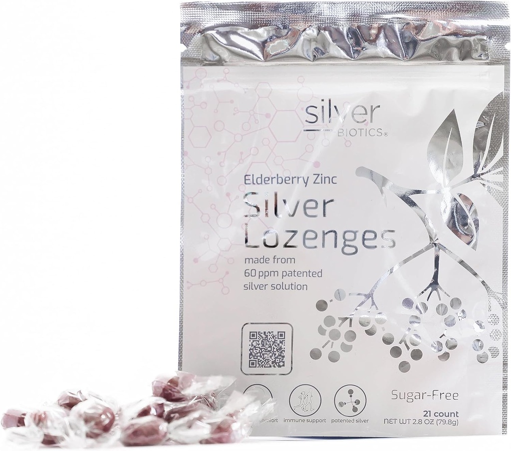 Silber Biotics Zuckerfreie kolloidale Silber Lozenges | 60 ppm SilverSol | Immununterstützung + Throat beruhigenden Komfort | Elderberry Zink | 21 Count