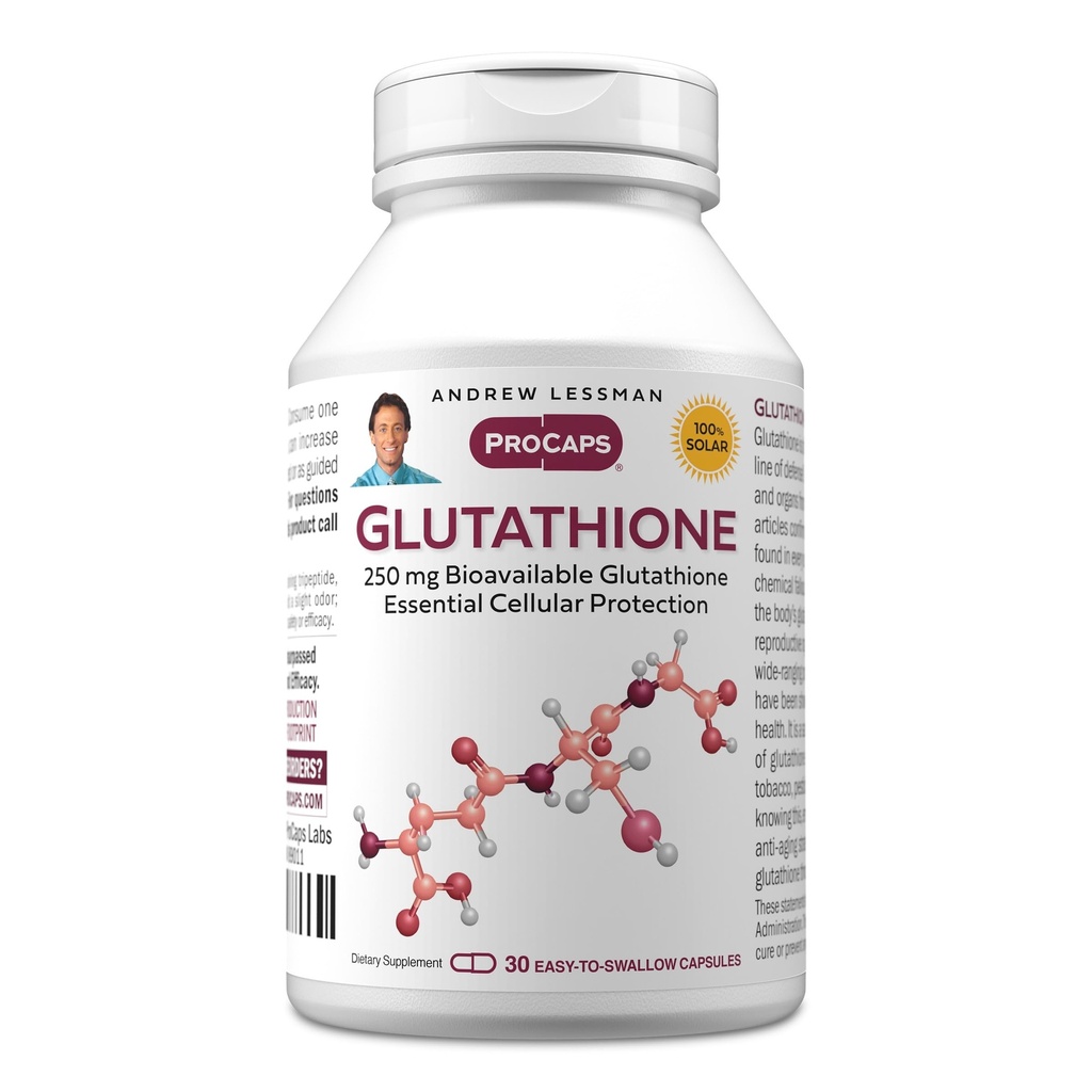 ANDREW LESSMAN Glutathione 250 mg - 30 Kapseln - Leistungsstarkes Antioxidans, reduziert oxidative Belastung. Bioverfügbar, schützt Zellen, Gewebe, Organe. Unterstützt Immungesundheit. Easy-to-Swallow Kapseln.
