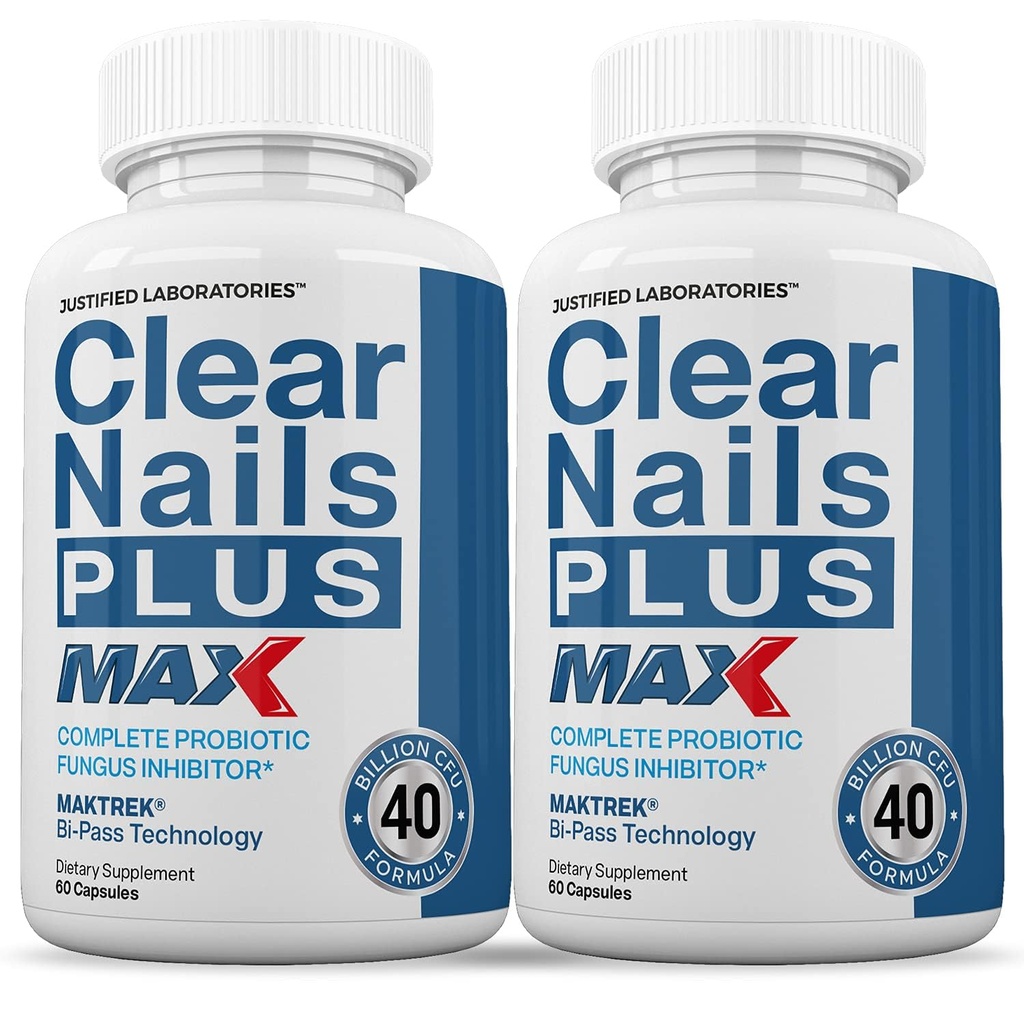 Laboratoires Justifiés (2 Pack) Clear Nails Plus Max Pills 40 Million CFU Probiotics soutient les ongles solides de peau de cheveux sains 120 Capsules