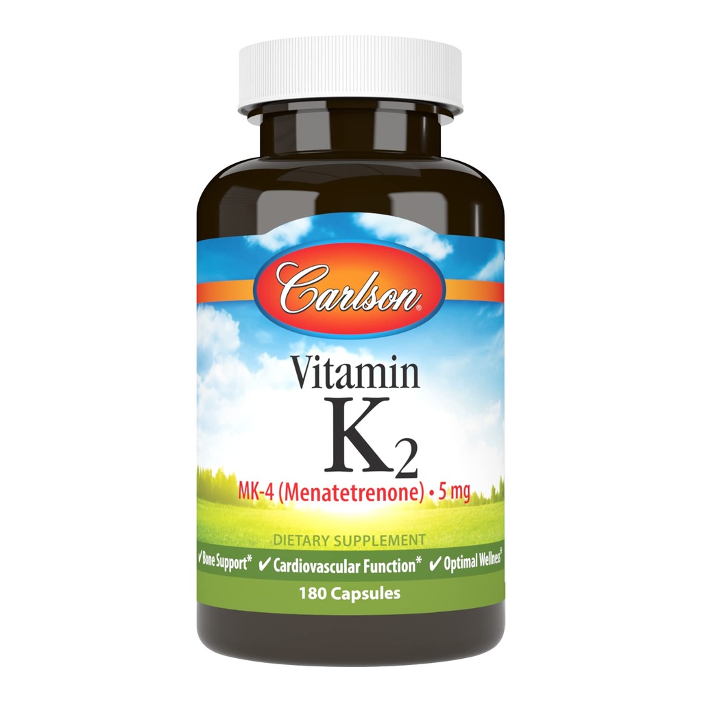 Carlson - Vitamin K2 MK-4 (Menatetrenone), 5 mg, Vitamin K Supplement, Knochenunterstützung, K2 Vitamin, Sojafrei, Vitamin K-2, 180 Kapseln
