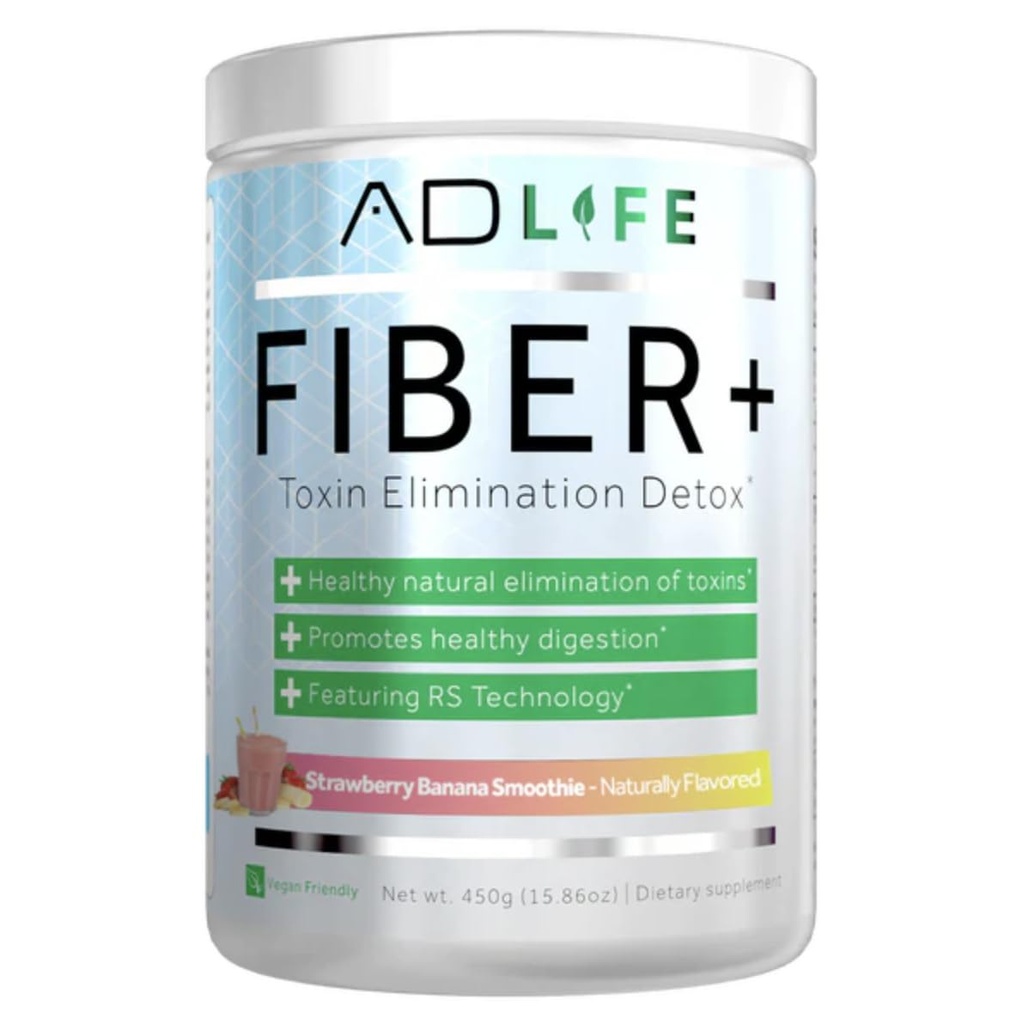 Projekt AD Fiber+ Vegan Fiber Supplement Powder, unterstützt Gut Gesundheit und Verdauungsregularität (Strawberry Banana, 16.4 Unze)