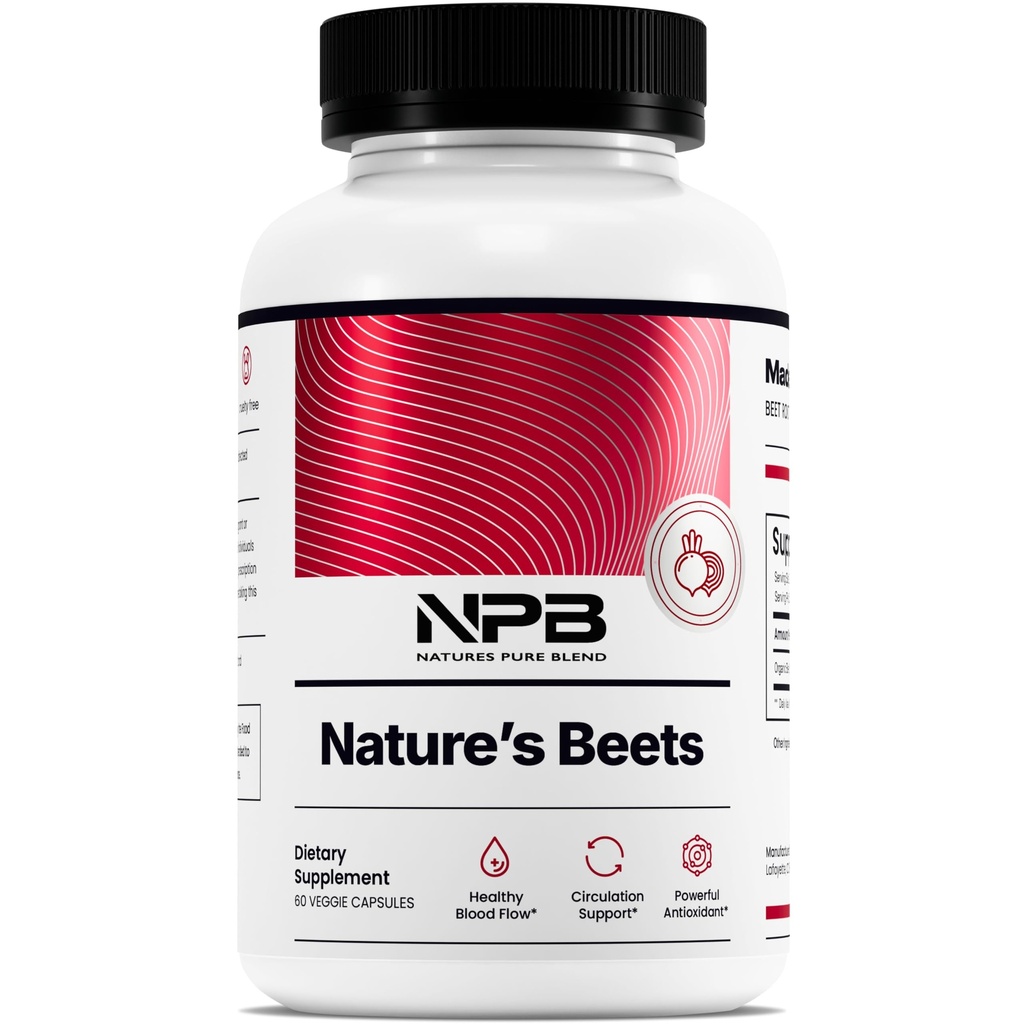 Nature's Pure Blend Organic Beet Root Powder Capsules – Beet Root Capsules & Beets Ergänzungen für Zirkulation – L Arginine – Nitric Oxide Supplements – 1500MG