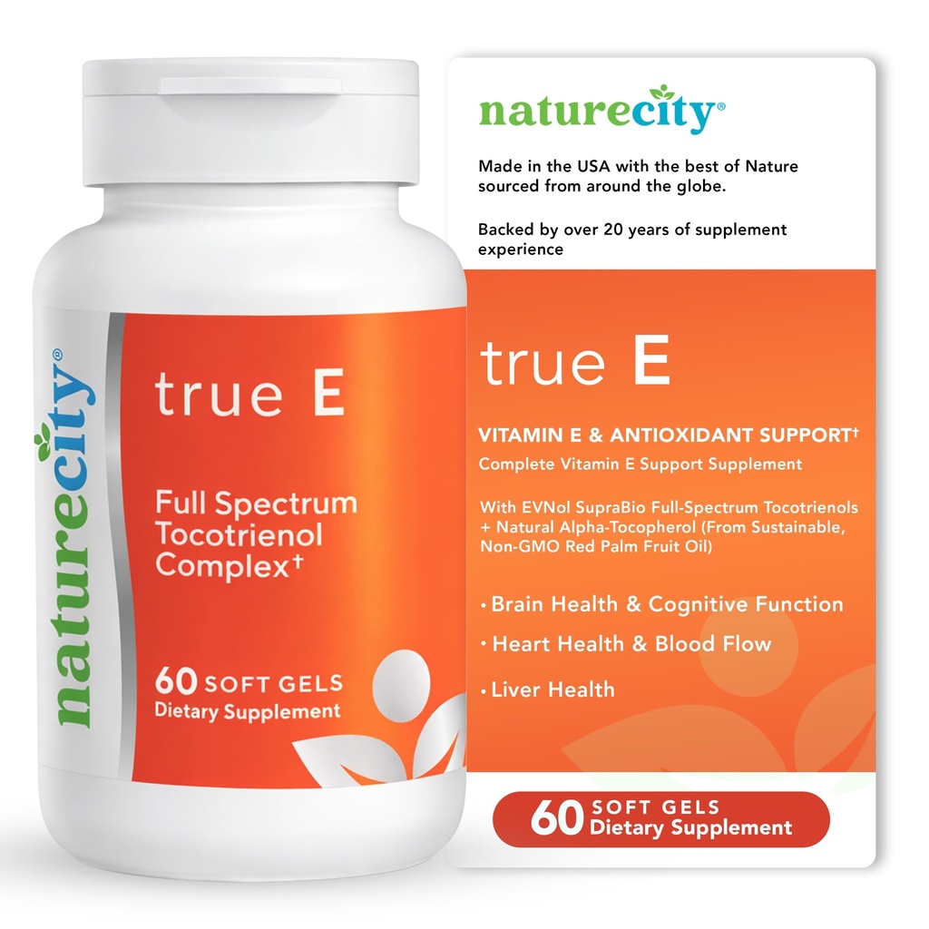 NatureCity True-E Full Spectrum Tocotriénols Vitamine E & Natural Alpha Tocophérol Supplément Vitamine E Tocotriénols durables d'Evnol Suprabio.