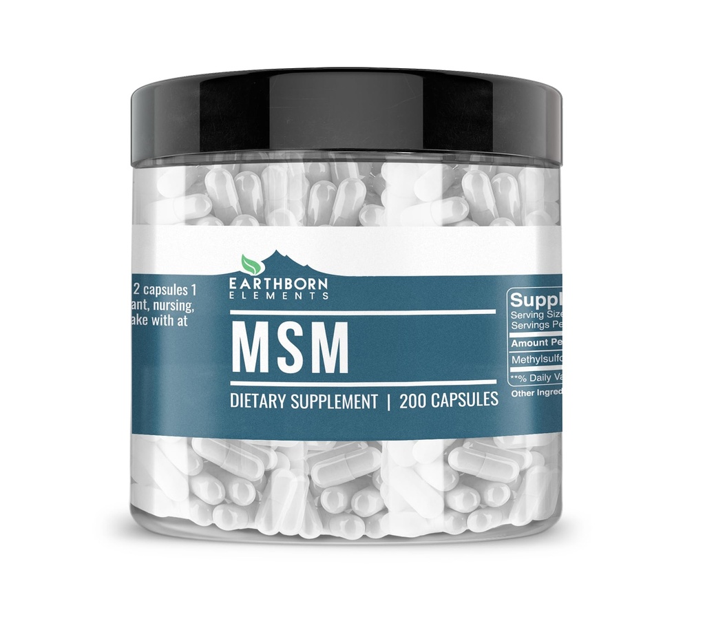 Éléments d'origine terrestre Méthylsulfonylméthane (MSM) 200 capsules, sans OGM, capsules faciles à prendre