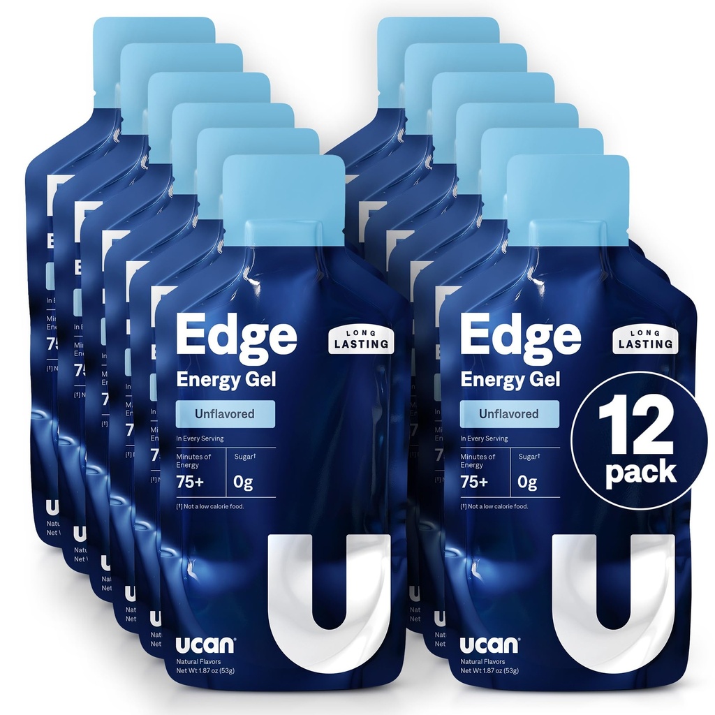 UCAN Edge Energy Gel Shots, Unflavored (12, 2 Unnce Packets) für Laufen, Training, Workouts, Fitness, Radfahren, Crossfit | Sugar-Free, Vegan, & Keto Friendly Energy
