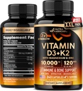 Vitamin D3 K2 - Vitamin D3 10000 iu & K2 als MK-7 120 mcg - Immun- & Mood-Unterstützung, für Knochen & Zähne Gesundheit - mit Magnesium, Zink & Vitamin C & B12 - Hochverfügbar - Made in USA, 240 Kapseln