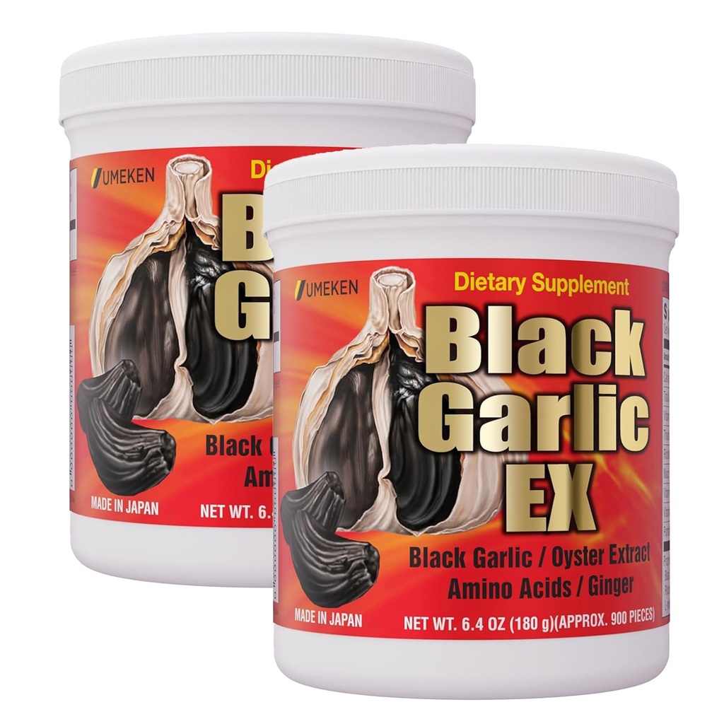 Umeken Black Garlic EX, Fermented Konzentrat mit Vitamin B, Allicin, Aminosäure, Fermented Black Garlic Supplement, Oyster Extract, Ginger, 4-6 Month Supply, 6.4 Ounce 180g Bottle, Pack of 2