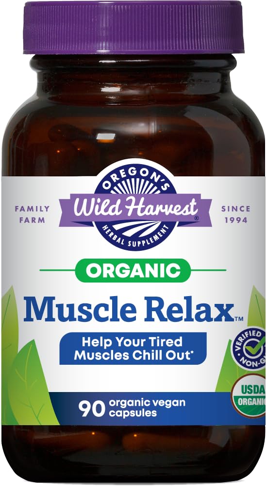 Muscle de récolte sauvage de l'Oregon Relax Complément biologique à base de plantes Capsules végétaliennes avec Valérien, Houblon et Crâne - 90 Compte