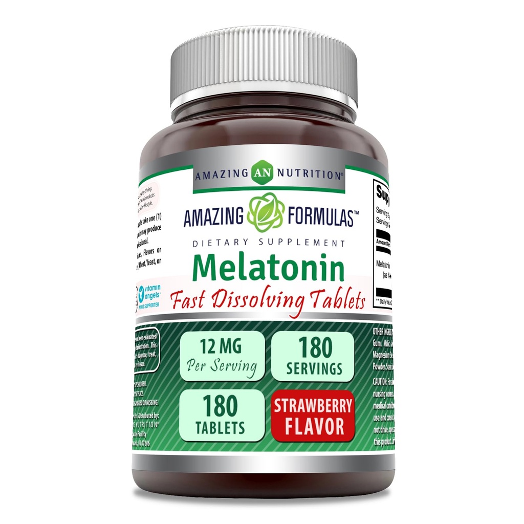 Formules étonnantes Melatonin 12 mg par portion Comprimés Suppléments de non-OGM (180)