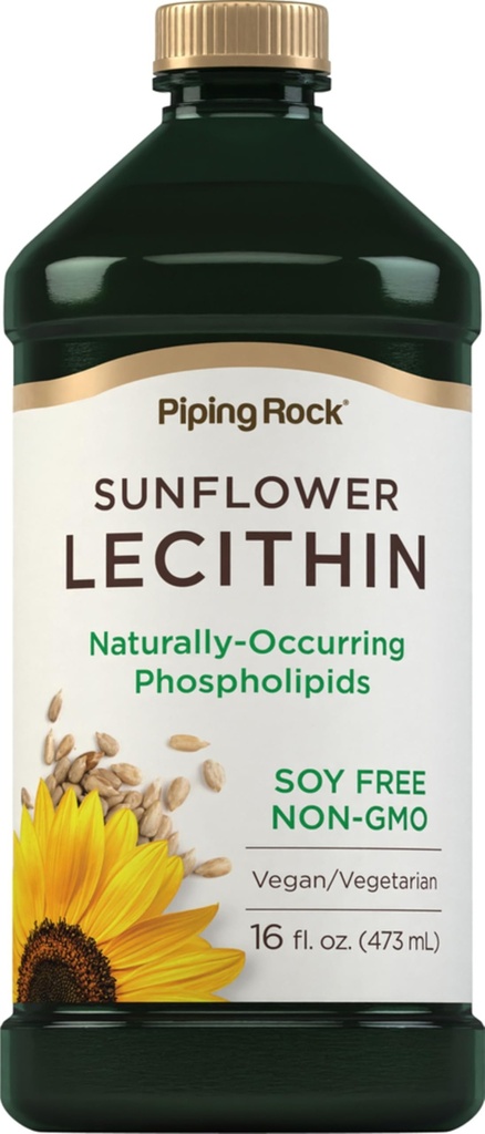 Piping Rock Sunflower Lécithine Liquid Supplement de 16 oz d'huile d'huile d'origine naturelle Phospholipides de végétalien, sans soja, sans OGM, sans soja, sans gluten
