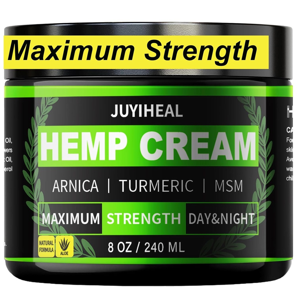 8 fl oz Natürliche Instant Hanfcreme - Maximale Stärke - Arnica, MSM, Kurkuma, Menthol, Aloe-Natural Hanf Öl Extrakt Gel