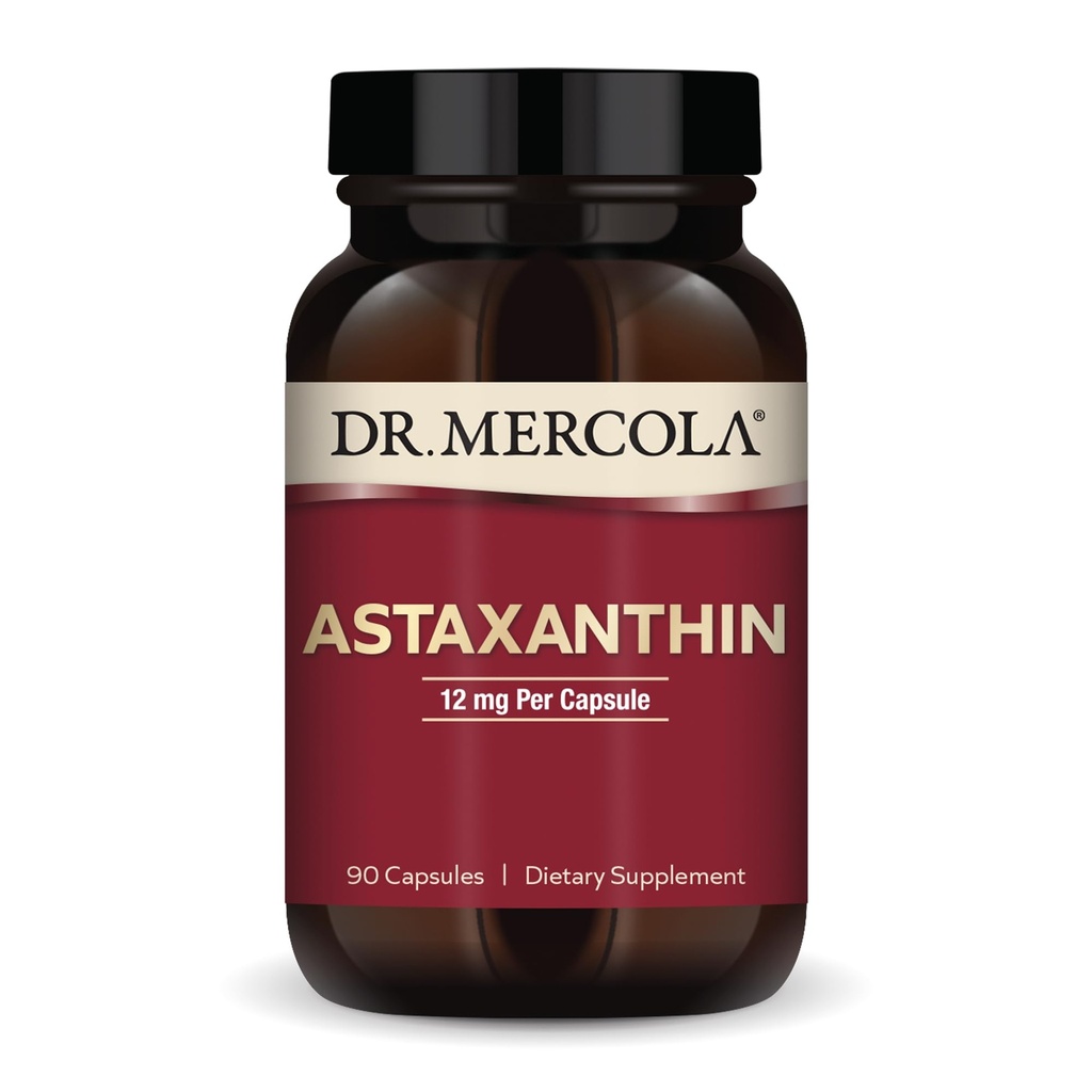 Dr. Mercola Organic Astaxanthin - 12 mg Astaxanthin - Leistungsstarker Antioxidant-Support - Bio Microalgae-Extrakt - Non-GMO, Gluten-Free & Soy-Free - 90 Kapseln (90 Portionen)