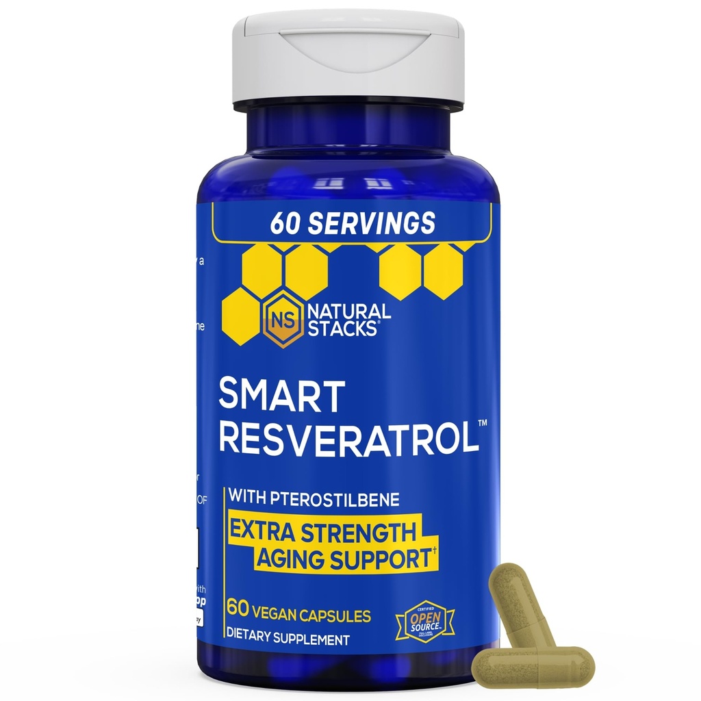 Resveratrol Supplement - 250mg Trans-Resveratrol & 10mg Trans-Pterostilbene - Antioxidantien-Ergänzung mit 200mg Rotweinextrakt - Extra Strength Aging Support - 60 japanische Knotweed Capsules