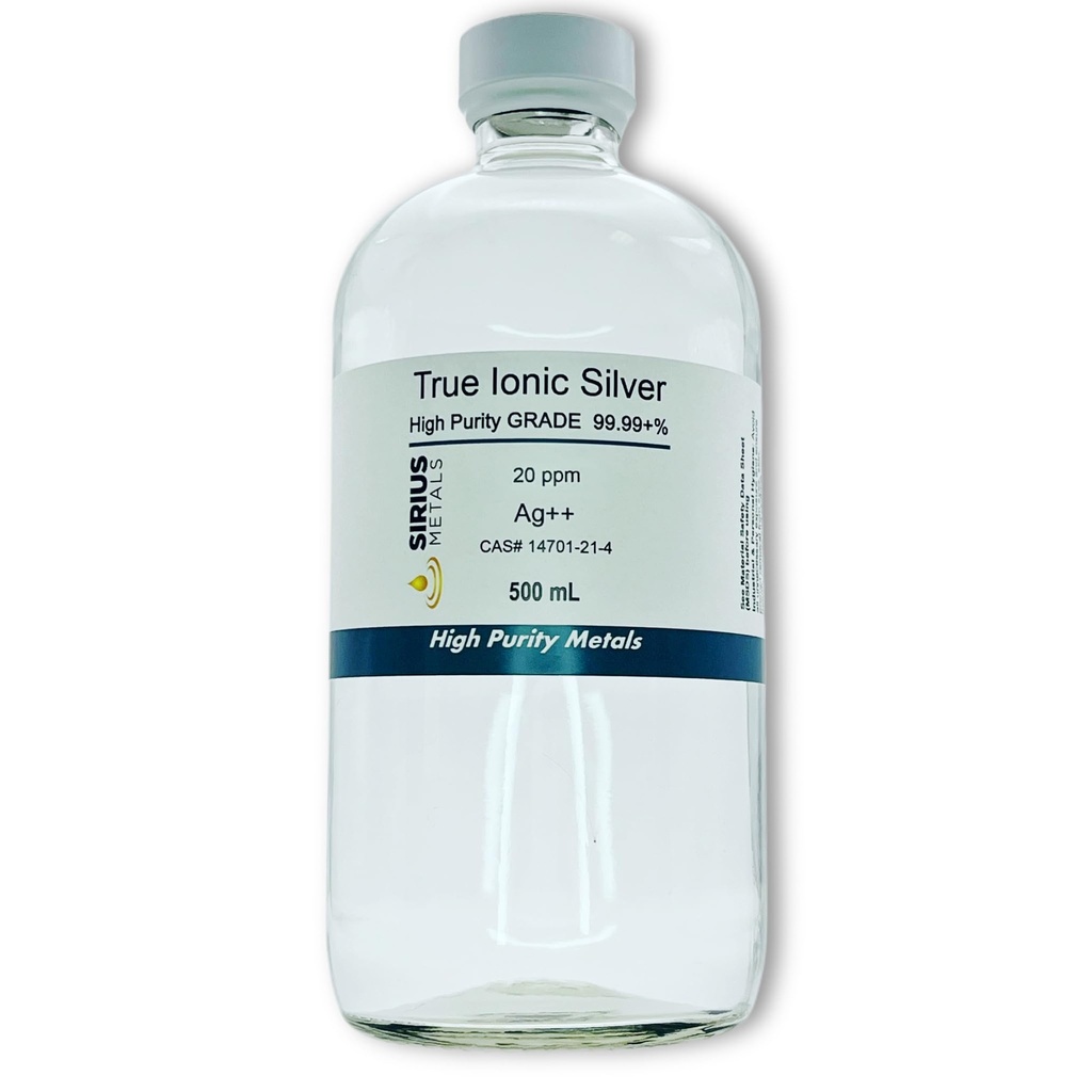 True Free Ionic Silver - 20 ppm: 500mL in Klarglasflasche