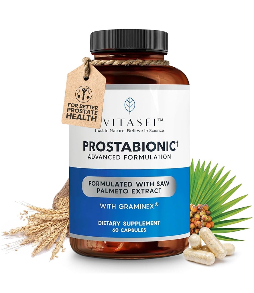 VITASEI Prostabion Prostata Nahrungsergänzungsmittel für Herren W/Saw Palmetto, Bio-quercetin & Pygeum Africanum, Badausflüge reduzieren - 60 Kapseln