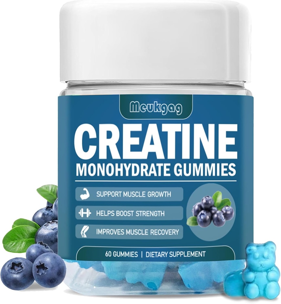 Monohydrate de créatine pour hommes et femmes, Monohydrate de créatine pour la force musculaire, constructeur musculaire, booster l'énergie, gommes pré-entraînement(60 comte) - Blueberry Flavor