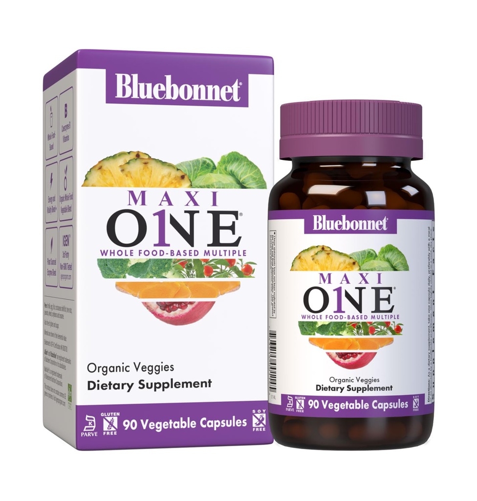 Bluebonnet Nutrition Maxi One (mit Eisen), Ganzes Essen Mehrere, Enzyme, Energie, Vitalität, Gluten-frei, Kosher, Dairy-frei, Vegetarisch Freundlich, Soja-frei, Non-GMO, 90 Gemüse Kapsel, 3 Monate Versorgung, Beige