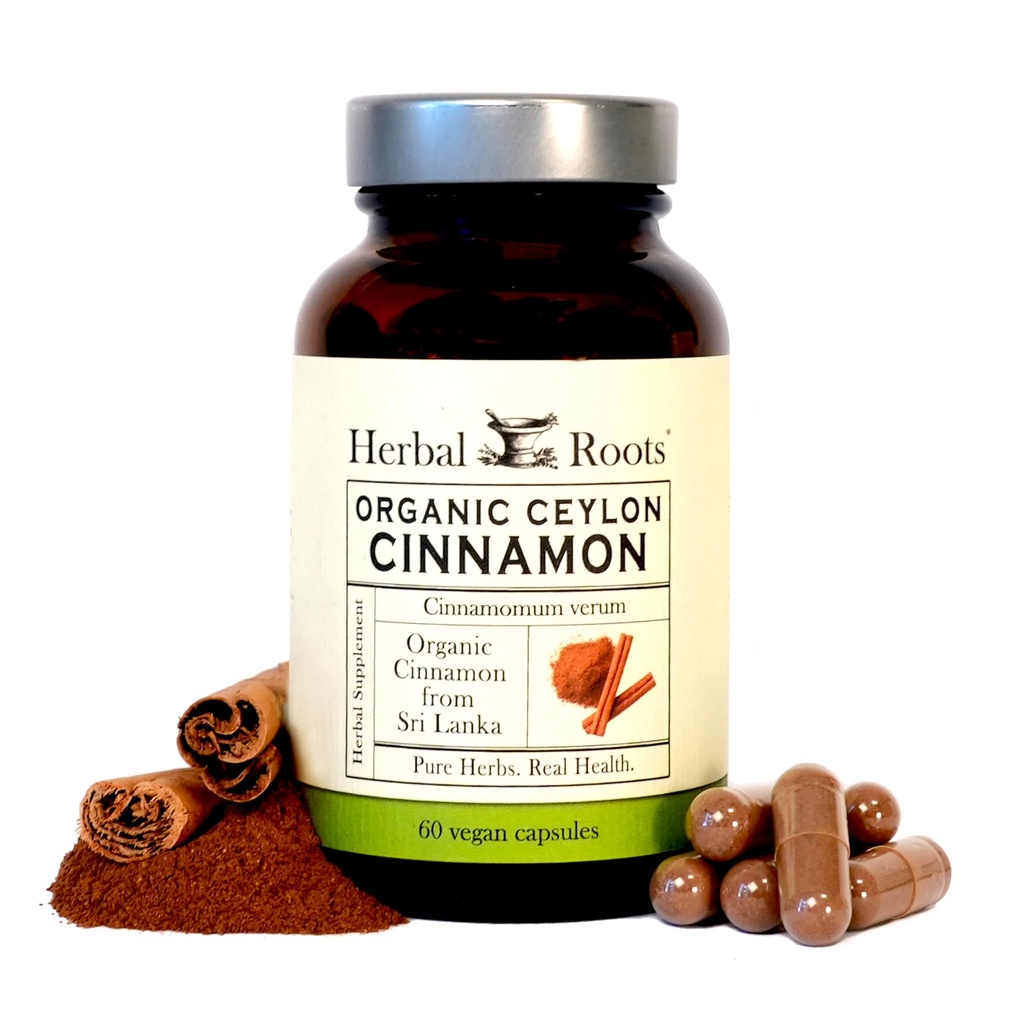 Kräuterwurzeln Bio Ceylon Cinnamon Kapseln | USDA Certified Organic - Non-GMO | 60 Organic Vegan Kapseln