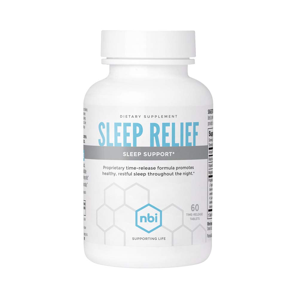 NBI Sleep Relief Melatonin natürliche Formel | Beruhigende Bedtime Supplement | Schlafunterstützung mit Magnesium und L-Theanin | 60ct Tablets