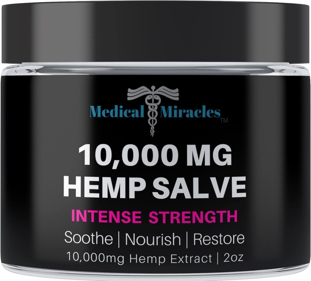Medizinische Wunder Hanf Salve Intensive Stärke 10.000 MG. Ideal für HIPS, Gelenke, Hals, Rücken, Ellenbogen, Finger, Hände und Knie. 100% Natural - Proudly Made in USA