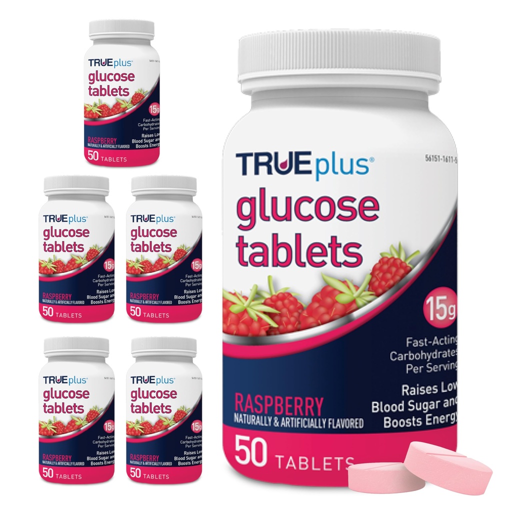 Comprimés de glucose TRUEplus®, arômes de framboise - 50 Nombre (paquet de 6)