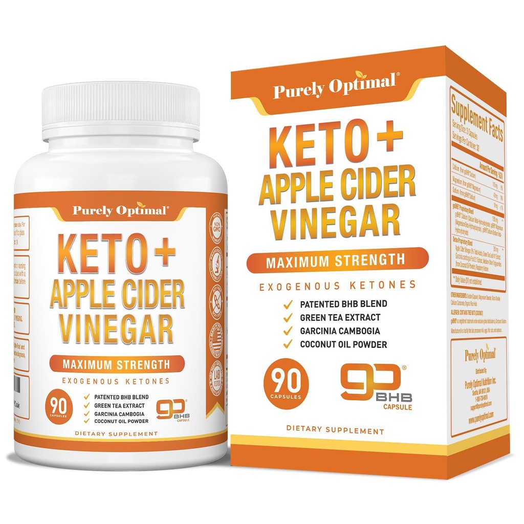 Capsules de vinaigre de cidre de pomme et Keto purement optimisées - Supplément de cétones exogènes avec la mère pour le soutien de la kétose, mode de vie sain et bien-être général - 90 Capsules