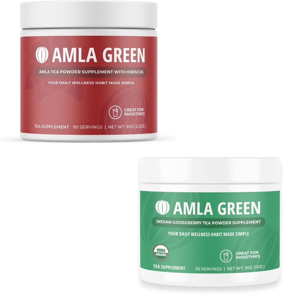 Amla Powder & Green Tea Superfood Supplement, Antioxidans-Unterstützung, Hergestellt mit Hibiscus (90 Servierungen) & Indische Stachelbeeren (30 Servierungen), Bio, Vegan