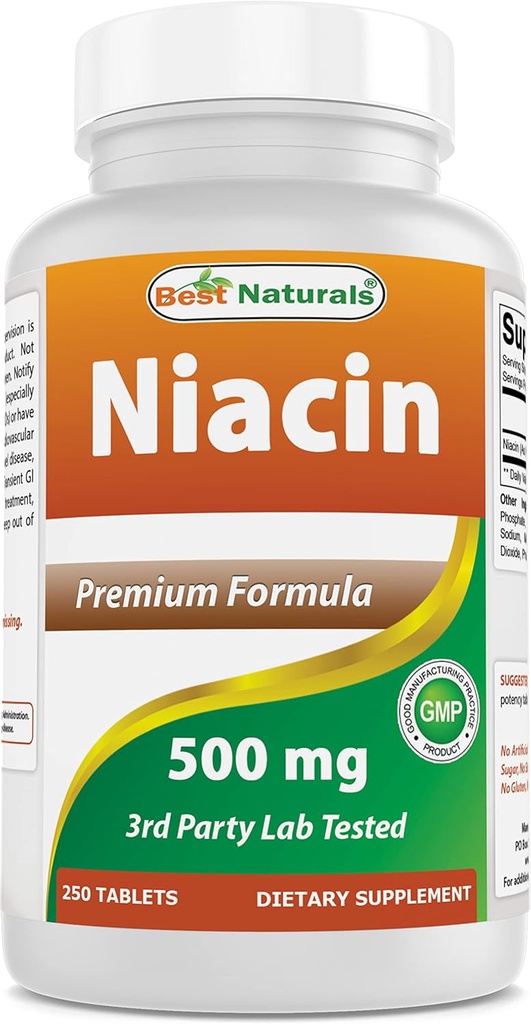 Best Naturals Niacin 500mg 250 Tablets with Flushing - Also Called Vitamin B3 (250 Count (Pack of 1))