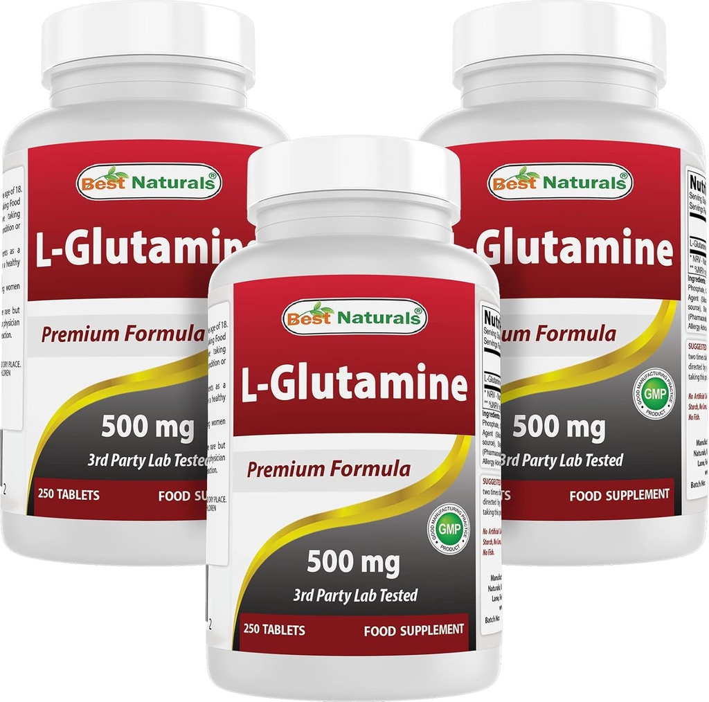Best Naturals L-Glutamin 500mg, 250 Tabletten (250 Count (Pack von 3))