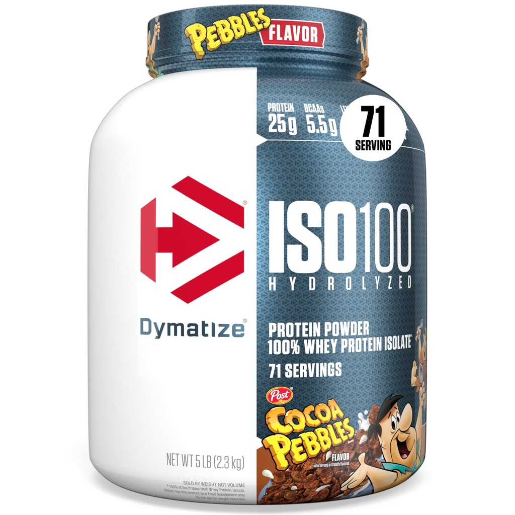 Dymatize Nutrition ISO100 Hydrolyzed Whey Protein Isolate | Fast-Digesting | Muscle Recovery Formula with Amino Acids | Low Sugar & Fat | Cocoa Pebble | 5 Lbs