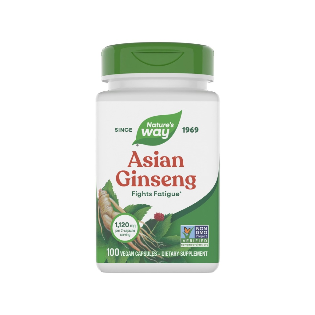 Nature's Way Asian Ginseng, Fights Fatigue*, 1,120mg Pro 2-Capsule Serving, Non-GMO Project Verified, Vegan, 100 Capsules (Packaging May Vary)