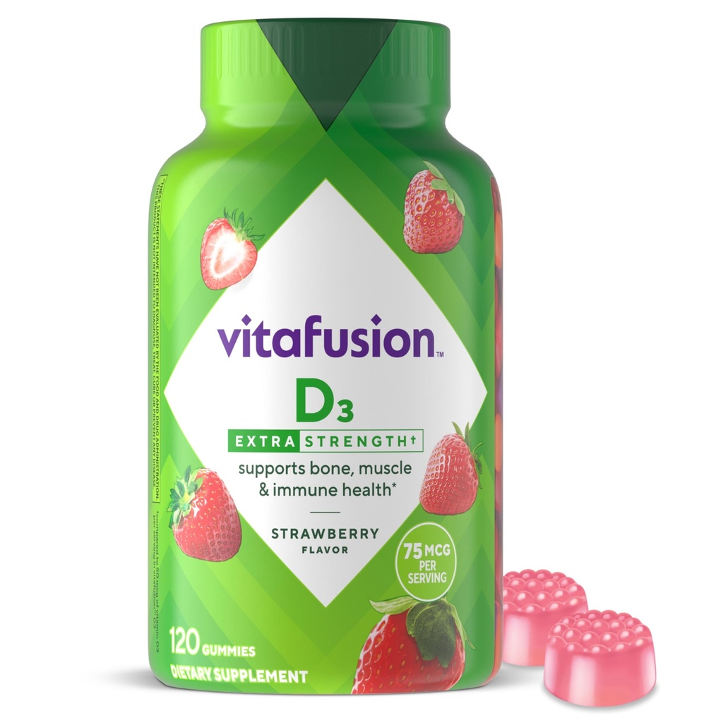vitafusion extra Kraft Vitamin D3 Gummy, Erdbeer Flavored Knochen und Immunsystem Unterstützung (1) 120 Zähler