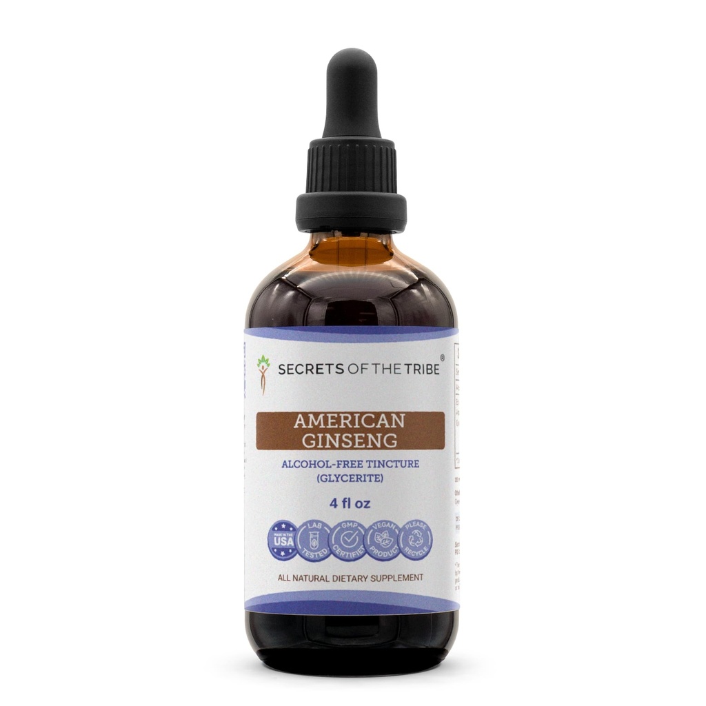 Secrets of the Tribe American Ginseng Tincture Alcohol-Free Extract, Farm Grown American Ginseng (Panax Quinquefolius) Getrocknete Wurzel-Tinktur-Ergänzung (4 FL OZ)