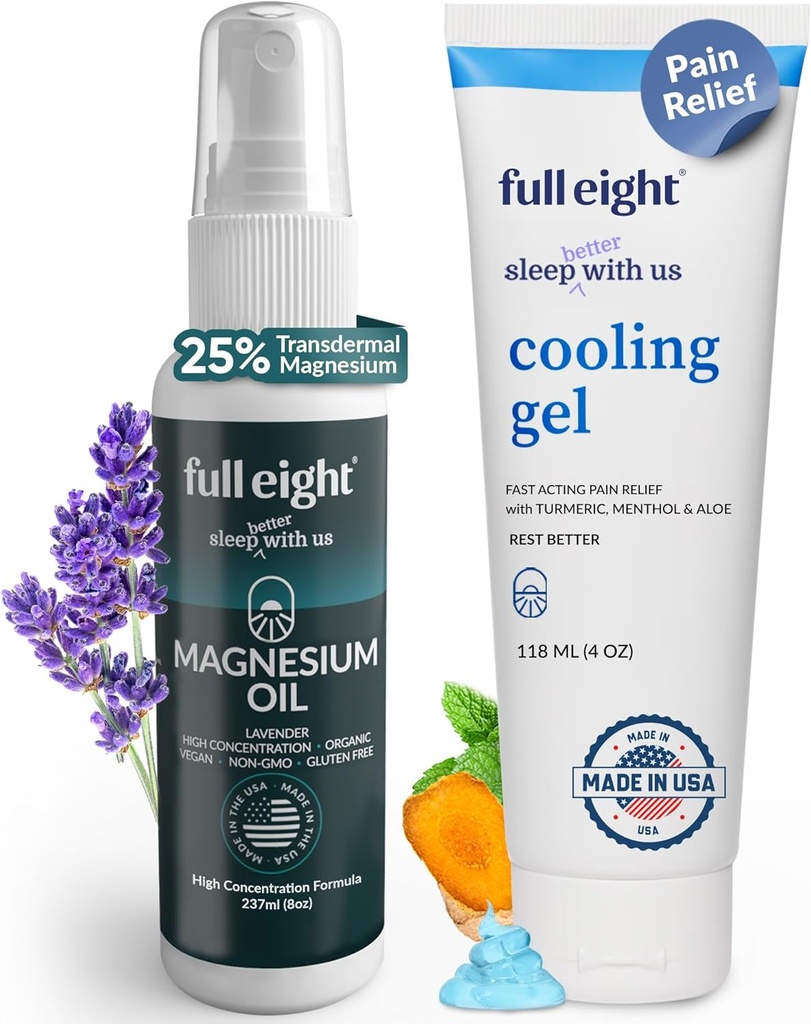 Vaporisateur d'huile de magnésium et groupe de gel de refroidissement – Gel de refroidissement avec curcuma, menthol, Aloe 4 oz & Vaporisateur d'huile de magnésium pour les muscles et les crampes 8 oz