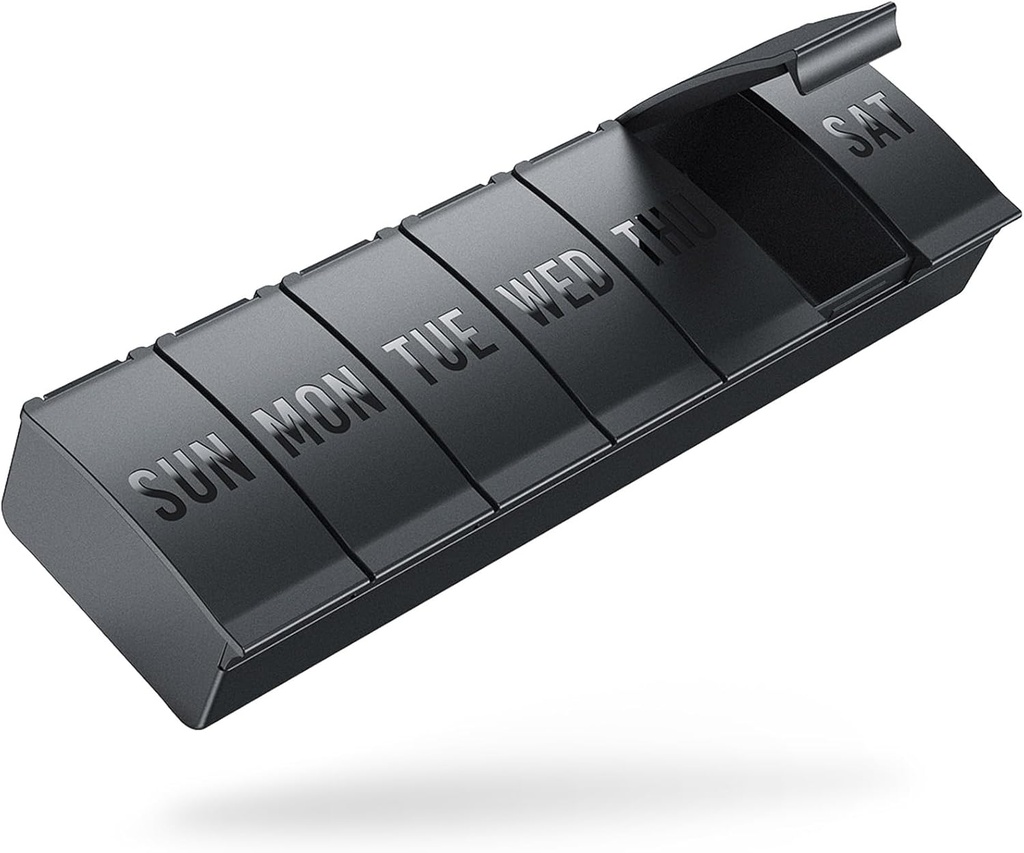 Barhon Pill Organizer Large, Weekly Medicine Pill Organizers, 7 jours Pills Box Case Voyage pour gros suppléments de vitamines Huile de poisson, noir