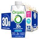 Orgaine à haute teneur en protéines 30g, protéine de lait isolée laitière, fève de vanille, 5g BCAA, 1g de sucre par portion, substitut de repas, prêt à boire, céto, sans gluten 11 Fl Oz (paquet de 12)