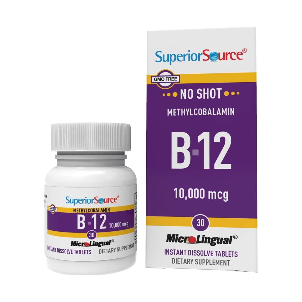 Überlegene Quelle No Shot Methylcobalamin B-12 10000 mcg - Vitamin B-12 zur Unterstützung der Energieproduktion, Gehirngesundheit & Gesamt-Wellness - Sublingual Tablets for Quick Absorption - 30 Dissolving Tablets