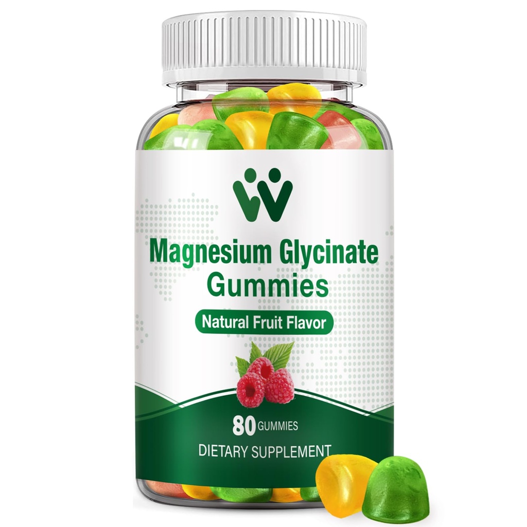 Magnesium Glycinate-Gummien für Erwachsene - Zuckerfreie Magnesium-Kalium-Ergänzung für ruhige Stimmung, Muskel, Knochen & Energie-Unterstützung, 80 Gummie