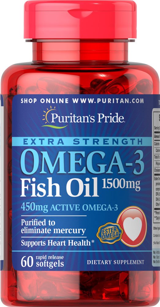 Puritans Pride Extra Strength Omega-3 Fischöl 1500 Mg 450 Mg Aktiv Omega-3 Softgels, 60 Count