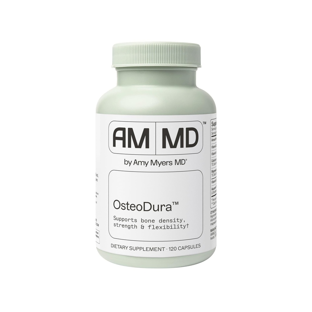 Amy Myers MD OsteoDura - Supplément de soutien à la croissance et à la flexibilité des os - Calcium avec des minéraux marins et vitamine K2 - Formule santé des os - 120 capsules (60 portions)