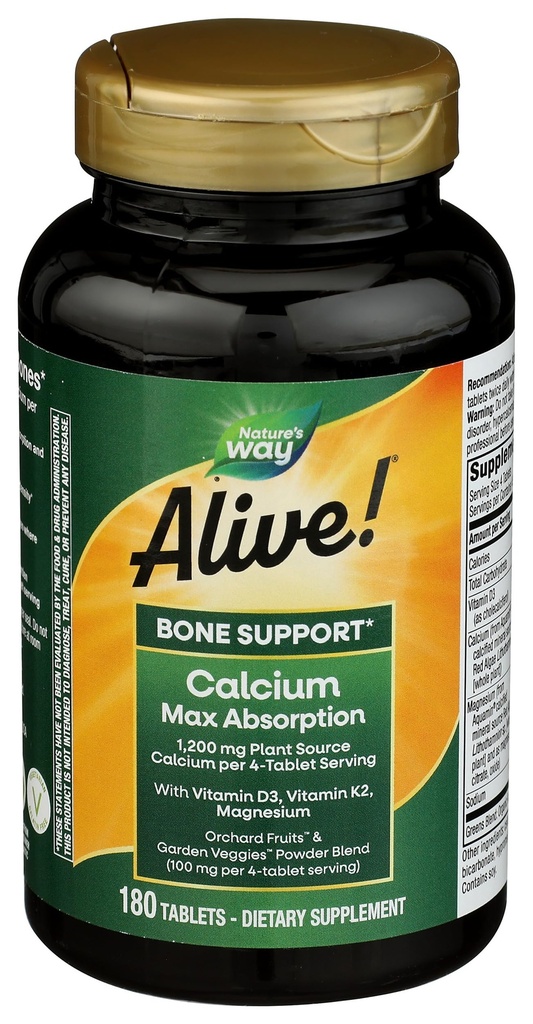 Nature's Way Nature's Way Alive! Calcium Bone Formel, Max Absorption, Pflanzenquelle Kalzium, 180 Tabletten, 180 Zähler