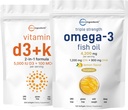 Micro-ingrédients Vitamine D3 5 000iu + K2 100mcg Softgels & Omega-3 Huile de poisson 120 Softgels Bundle 2 Pack