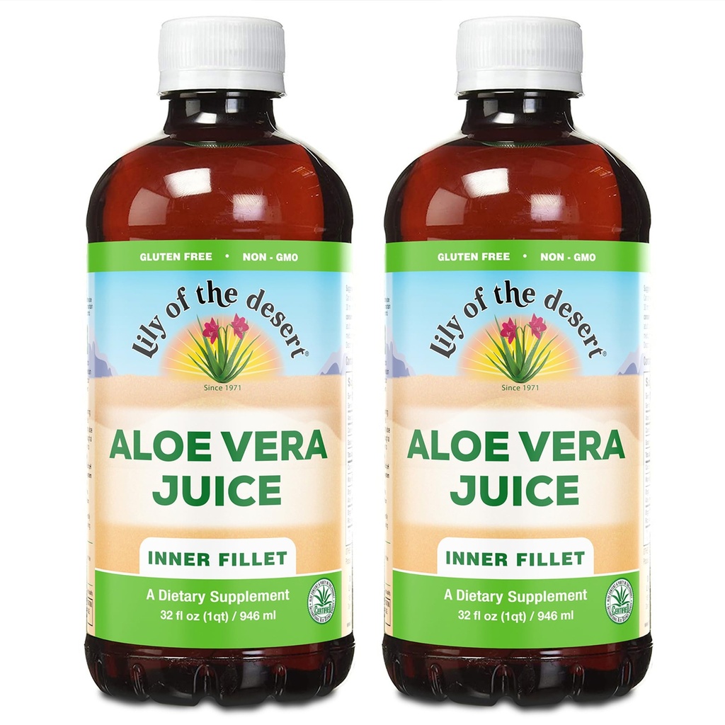 Lily Of The Desert Organic Aloe Vera Juice 2-Pack – Inner Fillet, Natural Gut & Digestive Unterstützung, Stomach Relief, 32 Fl Oz Ea