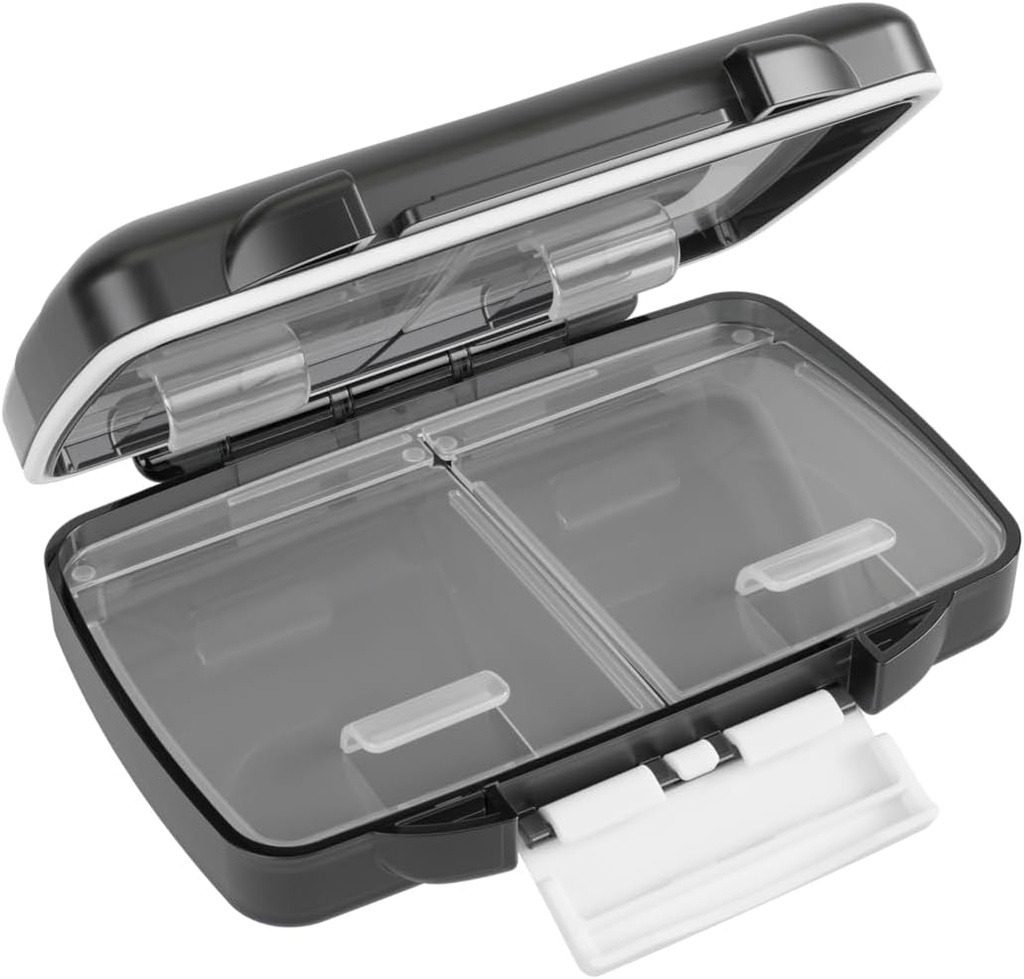 EZY DOSE Moisture-Proof Pill Case, Medizin Planner, Vitamin Organizer Box, Reisen-Freundlich, Latch-Closure, um Inhalte zu sichern, 4 Individuelle Komponenten von mehreren Größen mit Tight Seal, Small, Black
