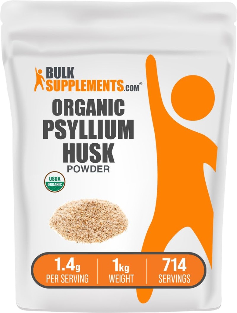 BulkSupplements.com Bio Psyllium Husk Pulver - Psyllium Husk Pulver zum Backen, Faserergänzung - Glutenfrei, 1.4g pro Servierung, 1kg (2.2 lbs) (Pack von 1)
