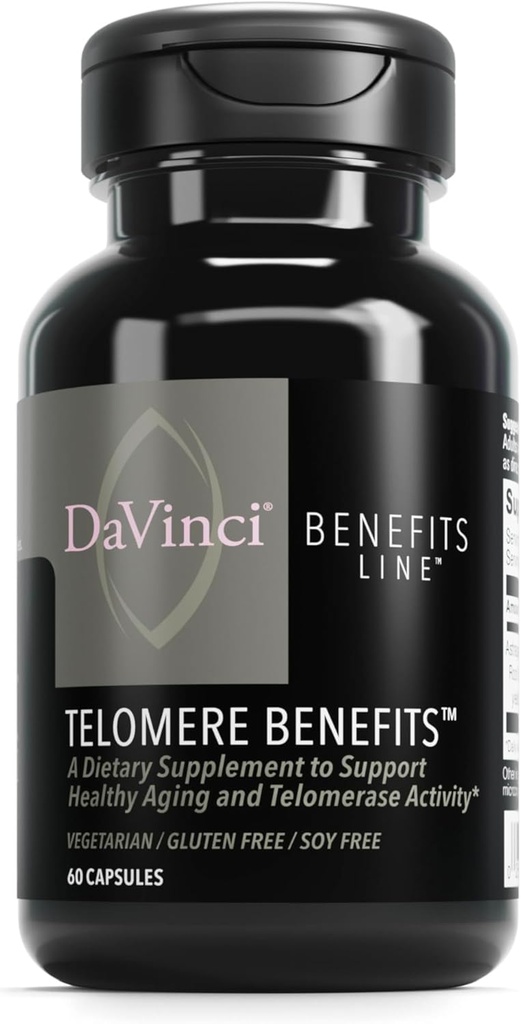 DAVINCI Labs Telomere Vorteile - Nahrungsergänzungsmittel zur Unterstützung gesunder Alterung, Antioxidantien, Gedächtnis und Telomerase-Aktivität* - mit Astragalus Root Extract - Glutenfrei - 60 Gemüsekapseln