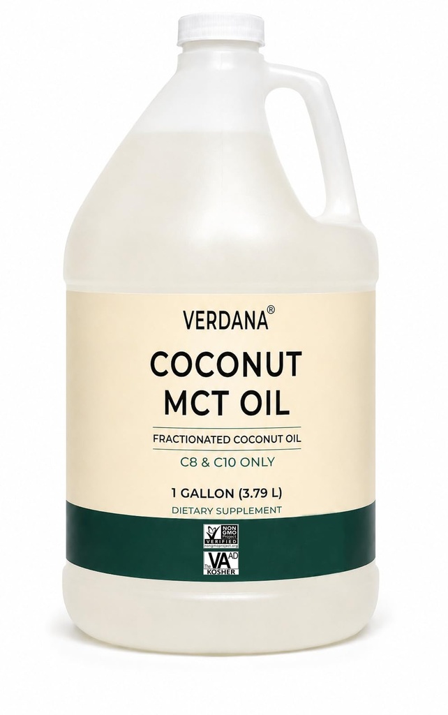 Verdana Kokosnuss-MCT-Öl 1 Gallon – Lebensmittelklasse für Keto Kaffee, Unflavored Natural Oil Pulling Mouthwash, Massage, Aromatherapie – 100% aus Kokosnuss - Mittelkettige Triglyceride – Non-GMO, Kosher