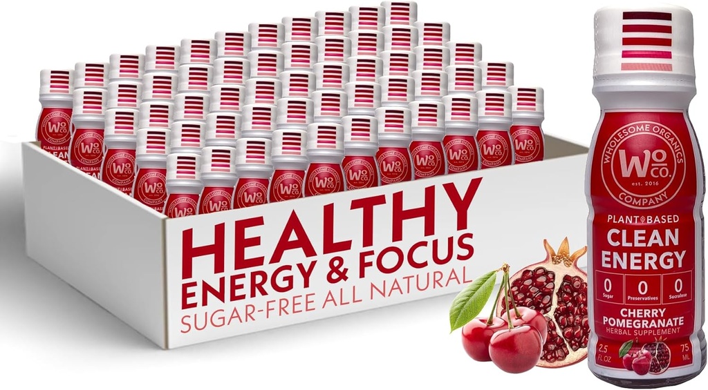 Ganze Bios - Sugar Free Energy Shots Extra Strength Natural & Healthy Energy Drinks - Pflanzenbasierte Energieergänzungsmittel w/Vitamin B12 Lion's Mane & Yerba Mate - Cherry Pomegranate Flavor 48 Pack