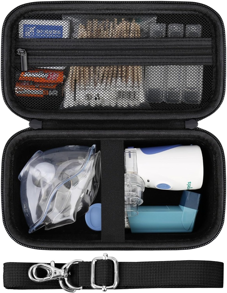 Hard Case für Portable Nebulizer Handheld Mesh Inhaler Spacer Nebulizers Maschine für Erwachsene & Kinder Reise Haushaltsgebrauch, Schutzhalter Tasche mit Mesh Tasche für USB-Kabel und Batterie, Schwarz